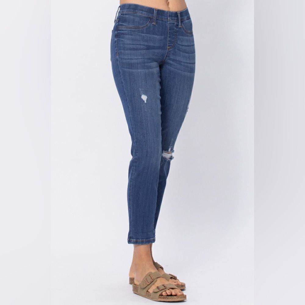 Judy Blue | Judy Blue Dark Wash High Rise Pull On Skinny Jeans Boyfriend Fit | 9